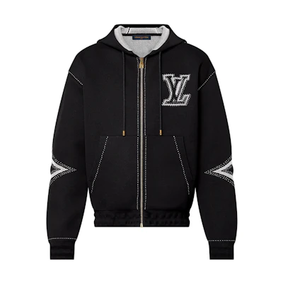 LOUIS VUITTON SS24 Logo Knit Zip-Up Hoodie Jacket Black 1AFXL1