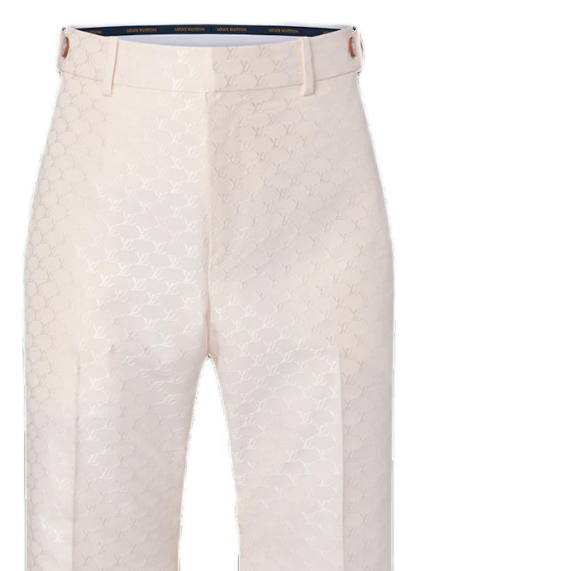 Lookbook Pantalones Casuales Acampanados Beige Hombre LOUIS VUITTON SS24 Logo Tiro Medio. 1AFQU5