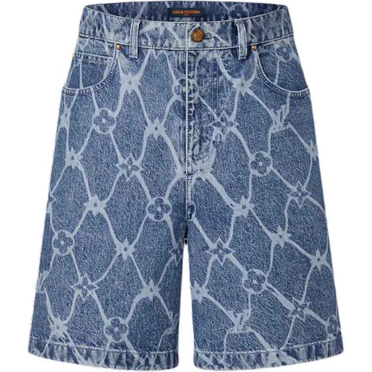 Order 루이비통 SS24 로고 패턴 지퍼 스트레이트 데님 쇼츠 블루 1AFQFH