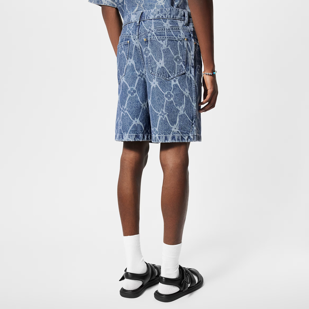 Purchase 루이비통 SS24 로고 패턴 지퍼 스트레이트 데님 쇼츠 블루 1AFQFH