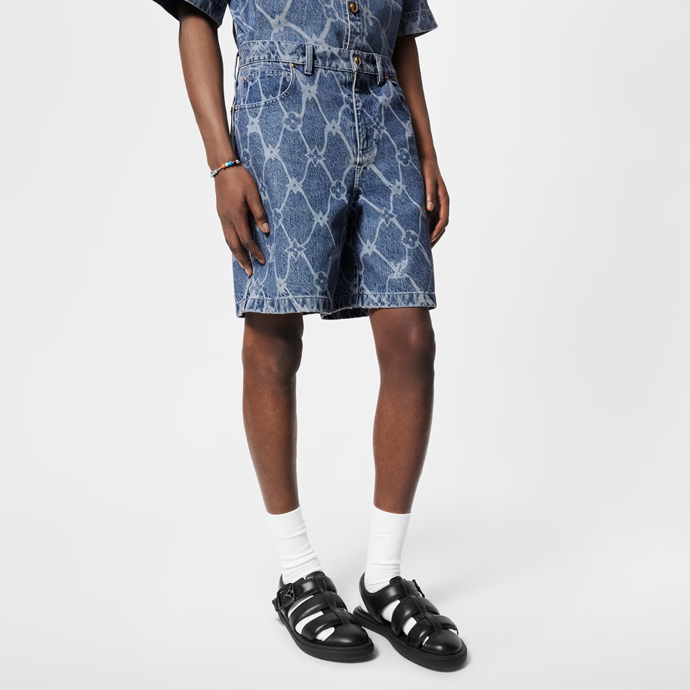 Details for 루이비통 SS24 로고 패턴 지퍼 스트레이트 데님 쇼츠 블루 1AFQFH