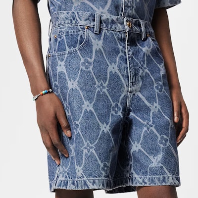 루이비통 SS24 로고 패턴 지퍼 스트레이트 데님 쇼츠 블루 1AFQFH Sizing 루이비통 SS24 로고 패턴 지퍼 스트레이트 데님 쇼츠 블루 1AFQFH