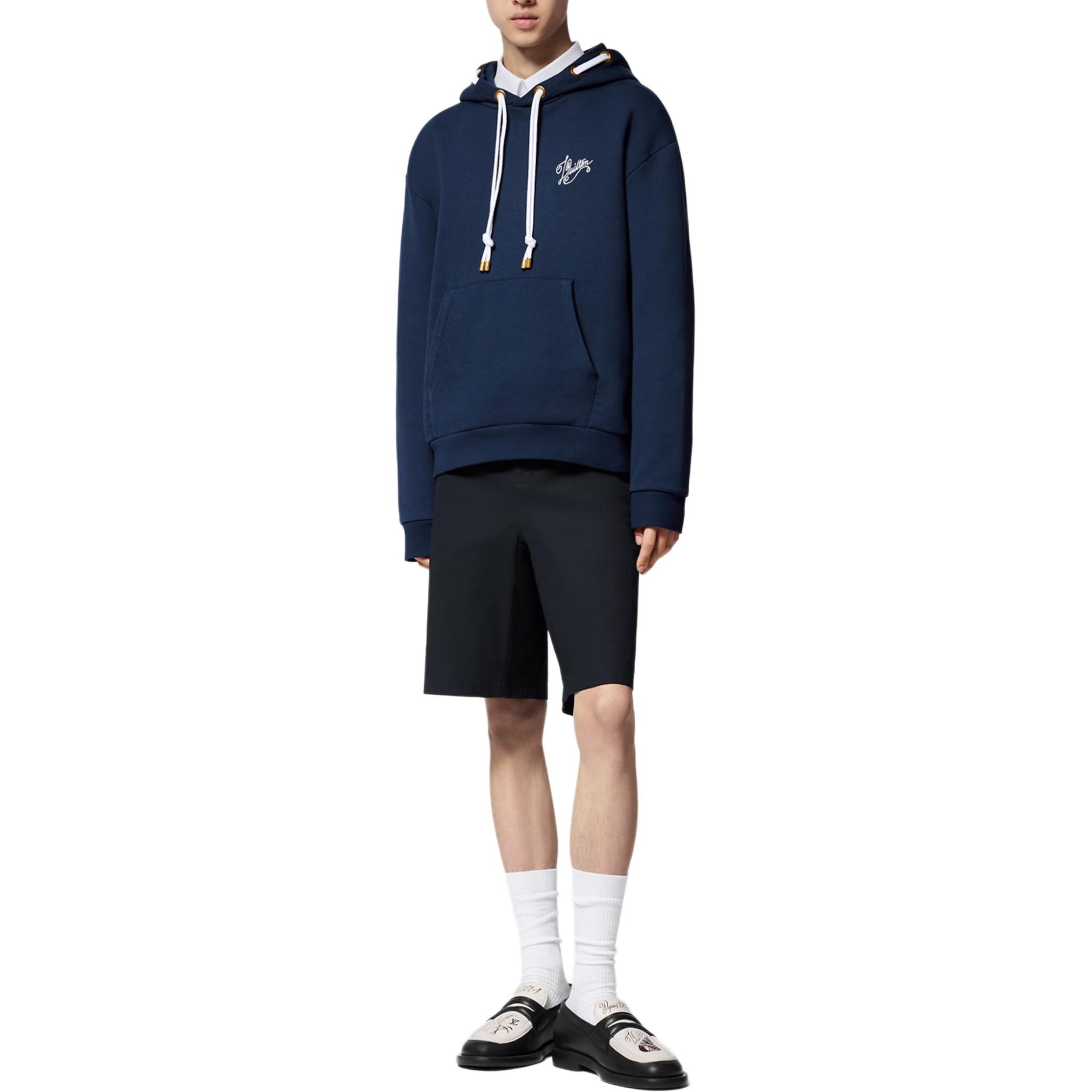 Lookbook 路易威登 SS24 藍色Logo印花抽繩連帽衫 休閒穿搭 1AFR32