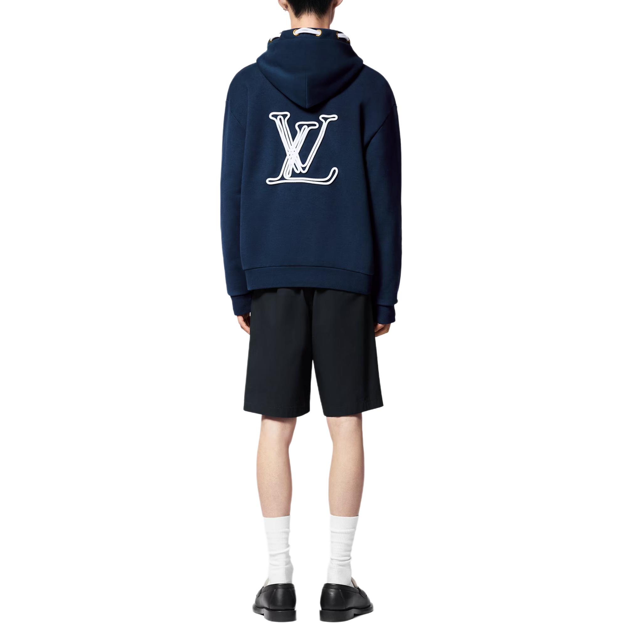 Shop 路易威登 SS24 藍色Logo印花抽繩連帽衫 休閒穿搭 1AFR32