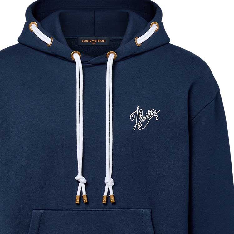 Details for 路易威登 SS24 藍色Logo印花抽繩連帽衫 休閒穿搭 1AFR32