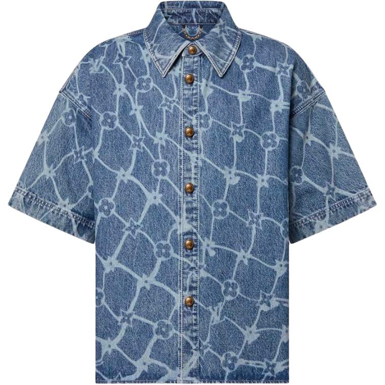 Order 路易威登 SS24 藍色Logo印花牛仔短袖襯衫 - 時尚款式。 1AFQZ0