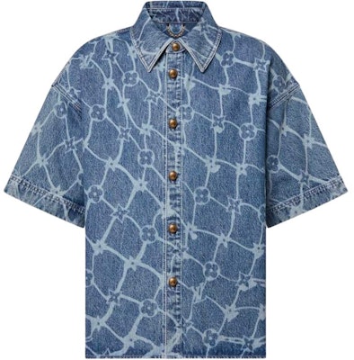 路易威登 SS24 藍色Logo印花牛仔短袖襯衫 - 時尚款式。 1AFQZ0 Order 路易威登 SS24 藍色Logo印花牛仔短袖襯衫 - 時尚款式。 1AFQZ0