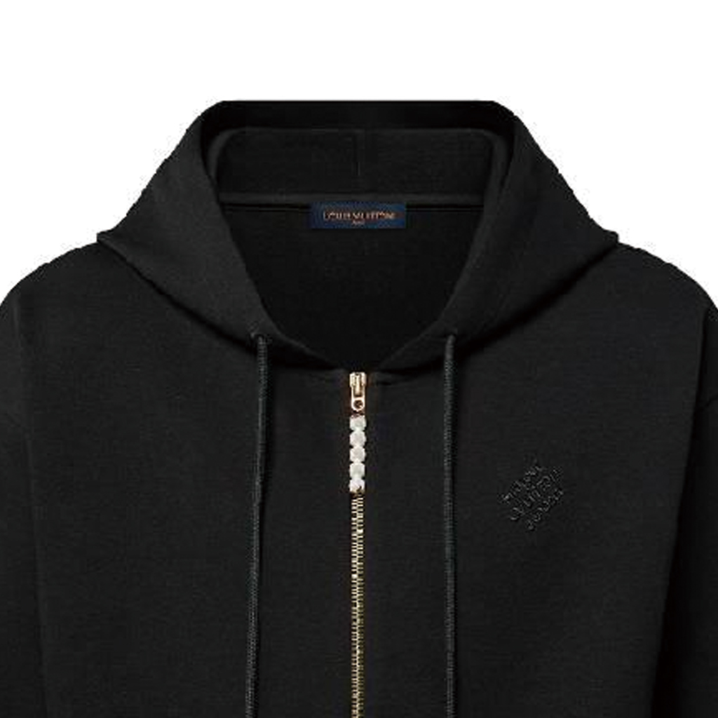 Sizing 루이비통 SS24 로고 프린트 지퍼 후드 블랙 긴팔 1AFJGD