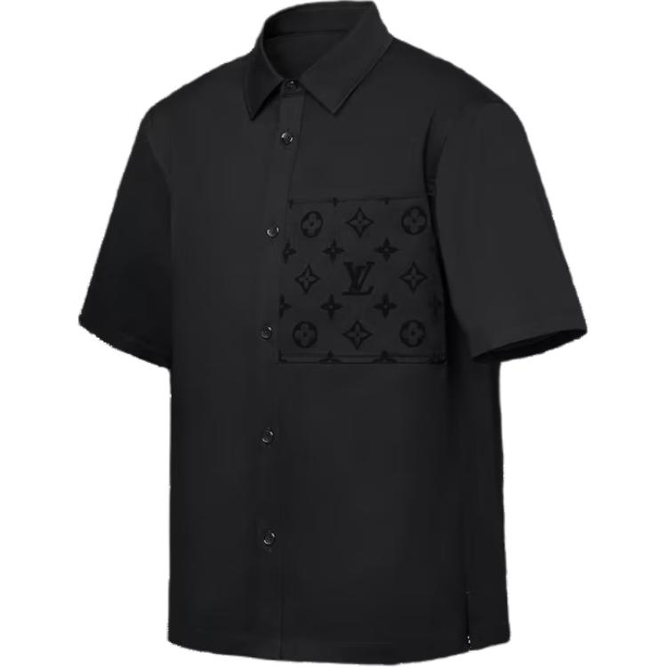 Shop 루이비통 SS24 로고 프린트 반팔 셔츠 남성 블랙 1AFR05