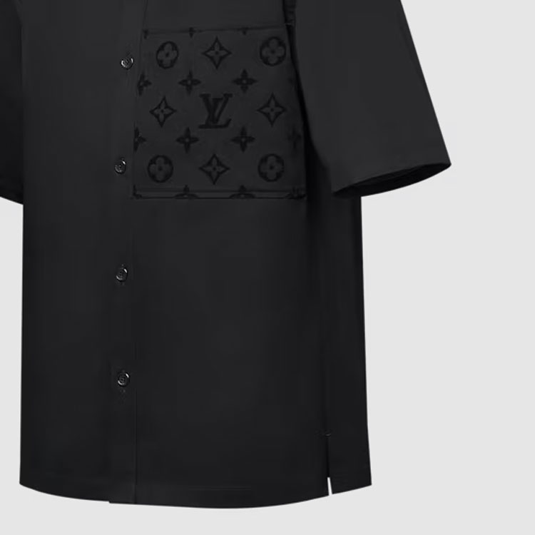 Details for 루이비통 SS24 로고 프린트 반팔 셔츠 남성 블랙 1AFR05