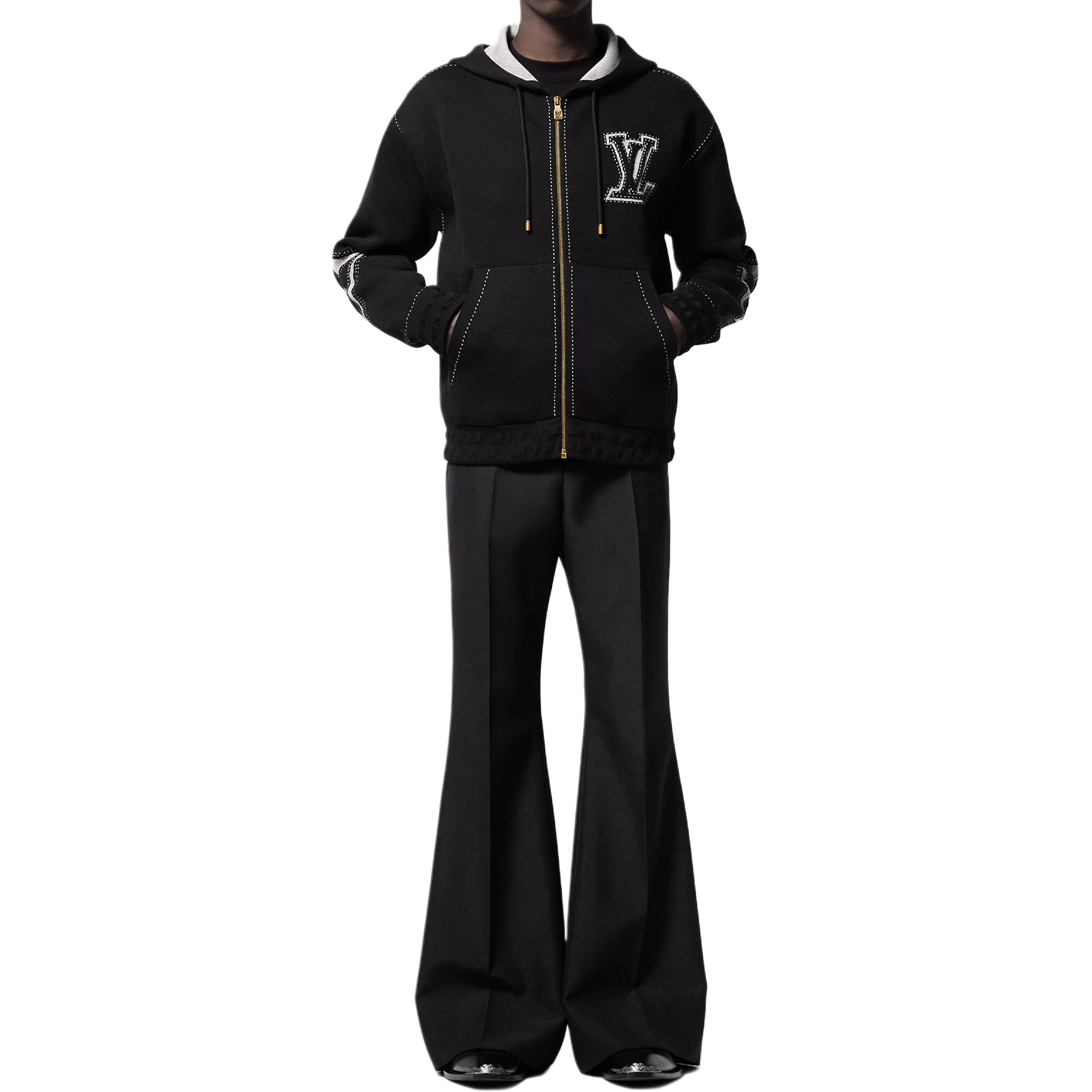 Shop LOUIS VUITTON SS24 Logo Zip-Up Hoodie Jaket Hitam 1AFXKX