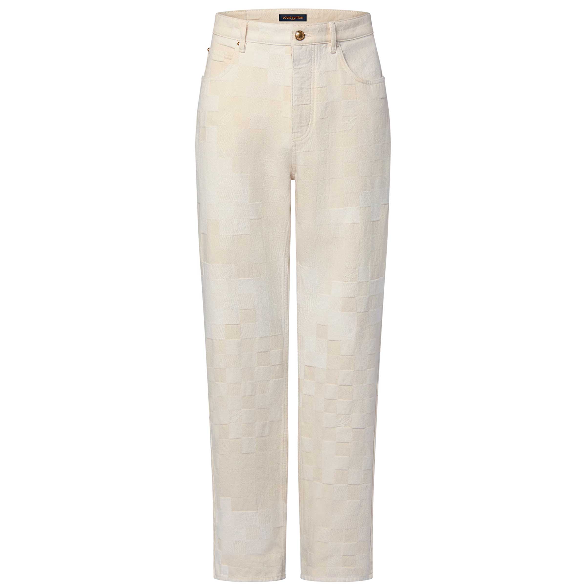 LOUIS VUITTON SS24 Mid-Rise Straight Jacquard Check Jeans Beige Men’s. 1AFQGH