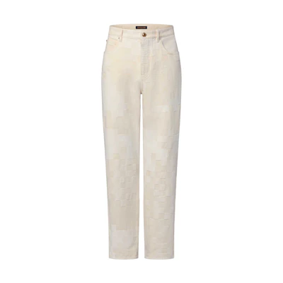 LOUIS VUITTON SS24 Mid-Rise Straight Jacquard Check Jeans Beige Men’s. 1AFQGH