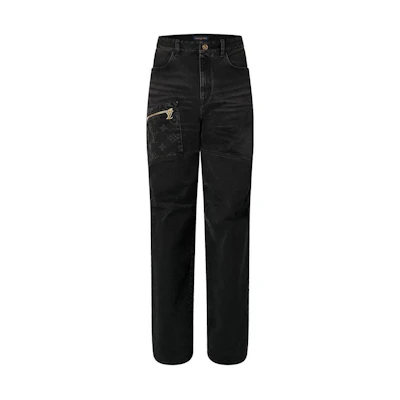 LOUIS VUITTON SS24 Monogram Print Distressed Black Denim Jeans for Men. 1AFACQ
