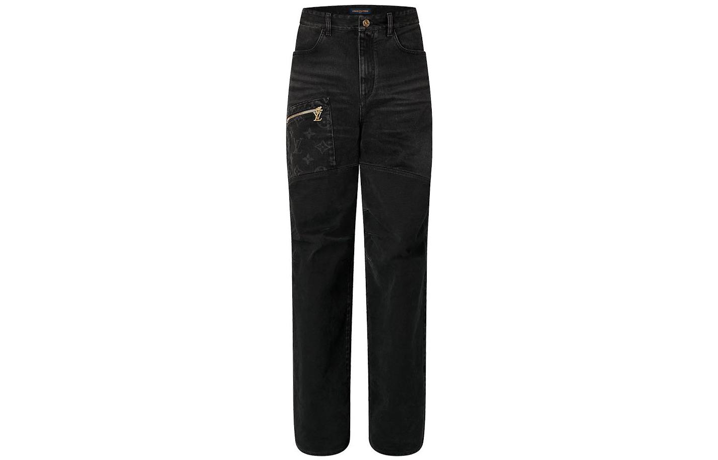 Order LOUIS VUITTON SS24 Monogram Print Distressed Black Denim Jeans for Men. 1AFACQ