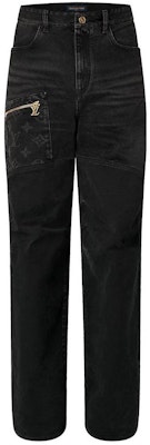 LOUIS VUITTON SS24 Monogram Print Distressed Black Denim Jeans for Men. 1AFACQ Order LOUIS VUITTON SS24 Monogram Print Distressed Black Denim Jeans for Men. 1AFACQ