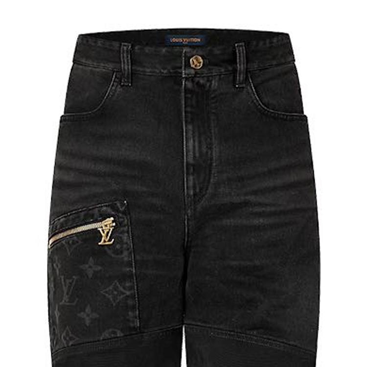 Sizing LOUIS VUITTON SS24 Monogram Print Distressed Black Denim Jeans for Men. 1AFACQ