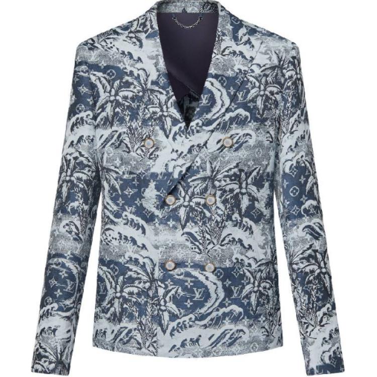 LOUIS VUITTON SS24 Monogram Print Double-Breasted Jacket  Blue 1AFQI7