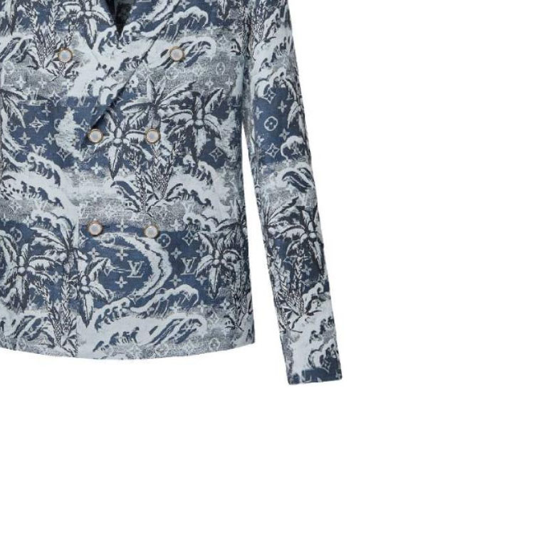 Details for LOUIS VUITTON SS24 Jaket Biru Monogram Cetak Double-Breasted 1AFQI7