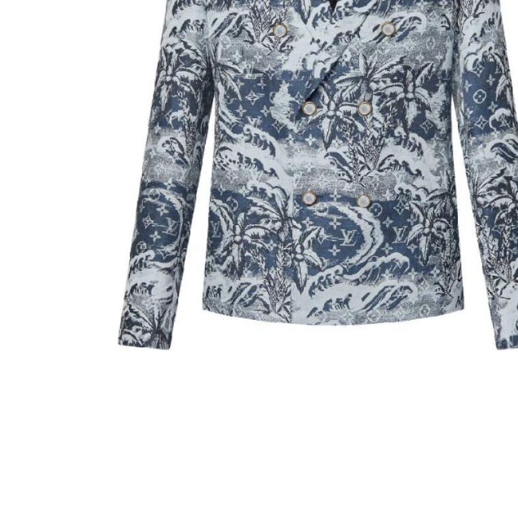 Sizing LOUIS VUITTON SS24 Jaket Biru Monogram Cetak Double-Breasted 1AFQI7