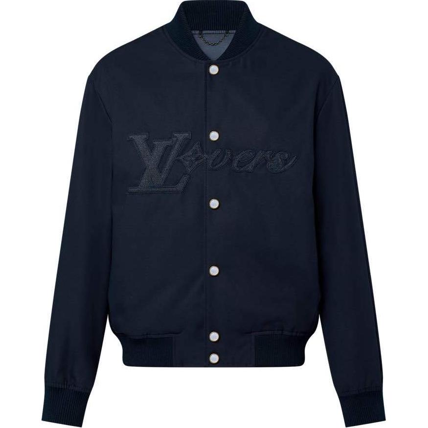 LOUIS VUITTON SS24 Navy Blue Logo Jacquard Single-Breasted Casual Jacket Mens. 1AFQCL
