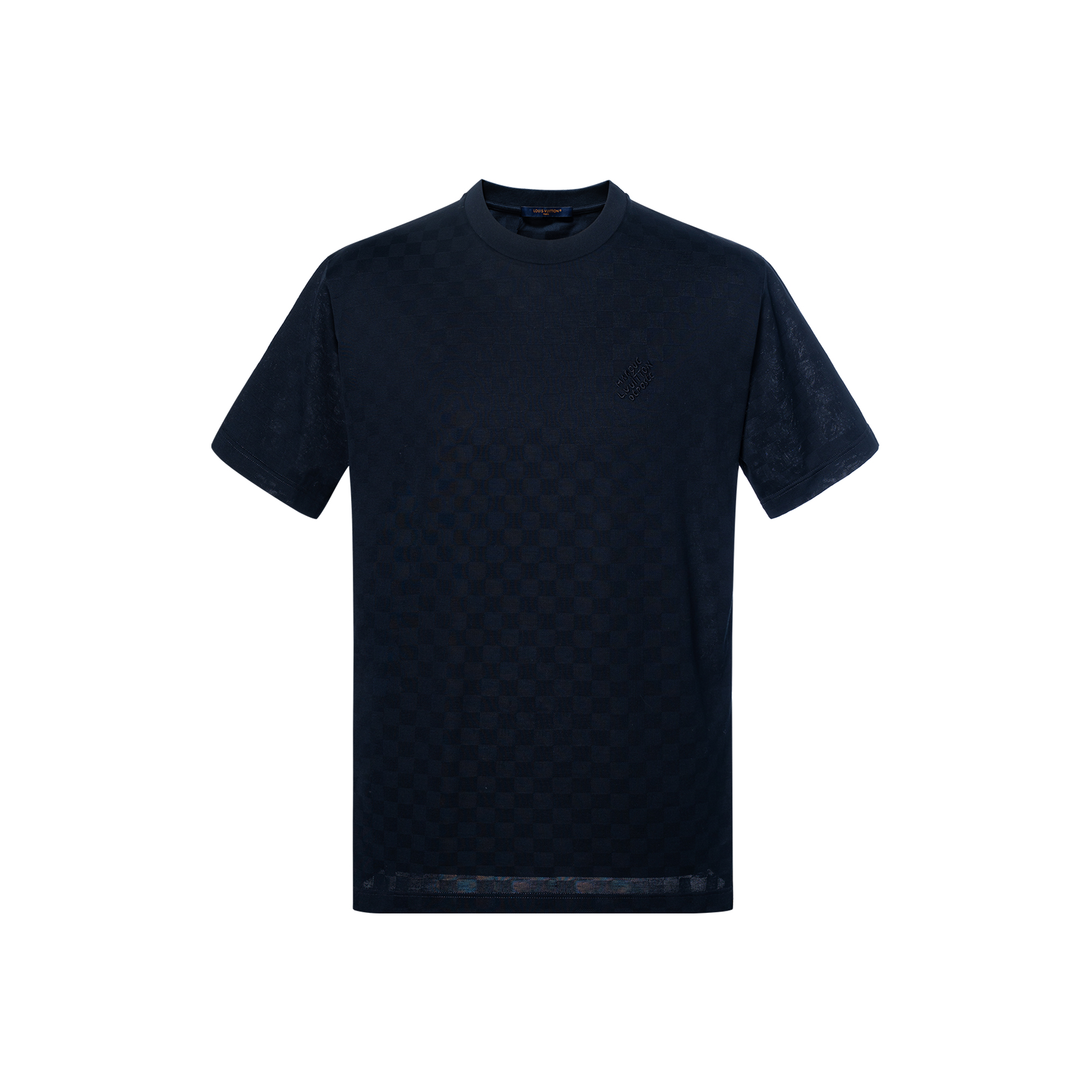 LOUIS VUITTON SS24 Navy Blue Monogram Embroidery Crewneck  T-Shirt. 1AFRAL