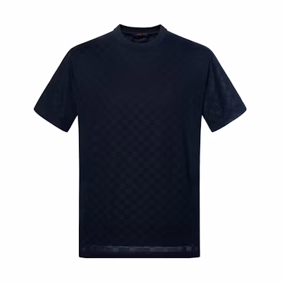 LOUIS VUITTON SS24 Navy Blue Monogram Embroidery Crewneck T-Shirt. 1AFRAL
