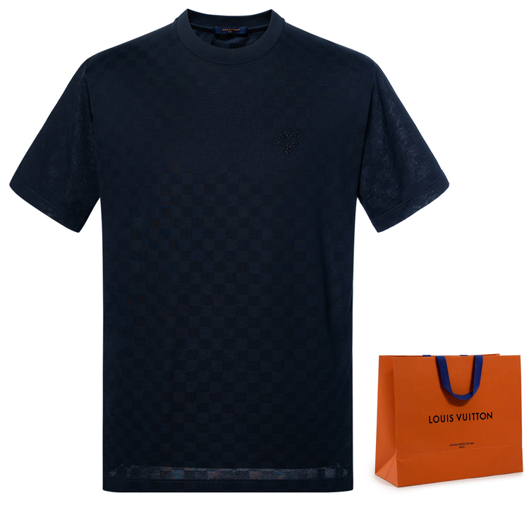 Shop 路易威登SS24海軍藍經典Monogram刺繡圓領T恤. 1AFRAL