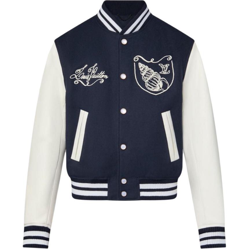 LOUIS VUITTON SS24 Navy Blue Nautical Logo Embroidered Baseball Jacket Men 1AFQMN