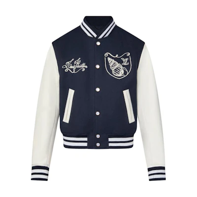 LOUIS VUITTON SS24 Navy Blue Nautical Logo Embroidered Baseball Jacket Men 1AFQMN
