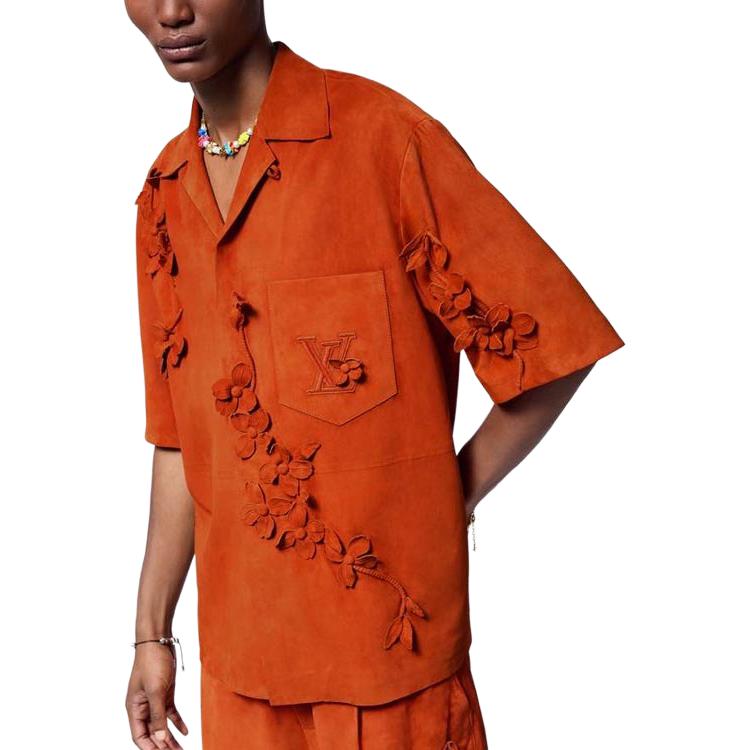 Details for ルイ・ヴィトン SS24 オレンジ フローラル 3D装飾 レザー 半袖シャツ メンズ 1AFQN5