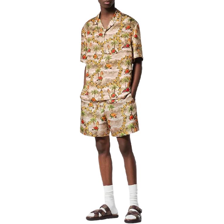 Lookbook 루이 비통 SS24 패턴 프린트 쿠반 칼라 반팔 셔츠 멀티컬러 남성 1AFQYR