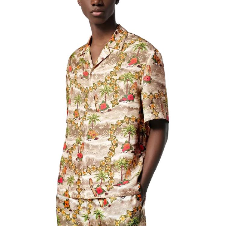 Purchase 루이 비통 SS24 패턴 프린트 쿠반 칼라 반팔 셔츠 멀티컬러 남성 1AFQYR