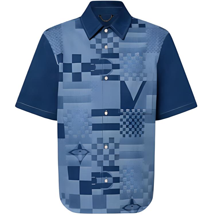 LOUIS VUITTON SS24 Pattern Print Short Sleeve Shirt Blue 1AFVQG