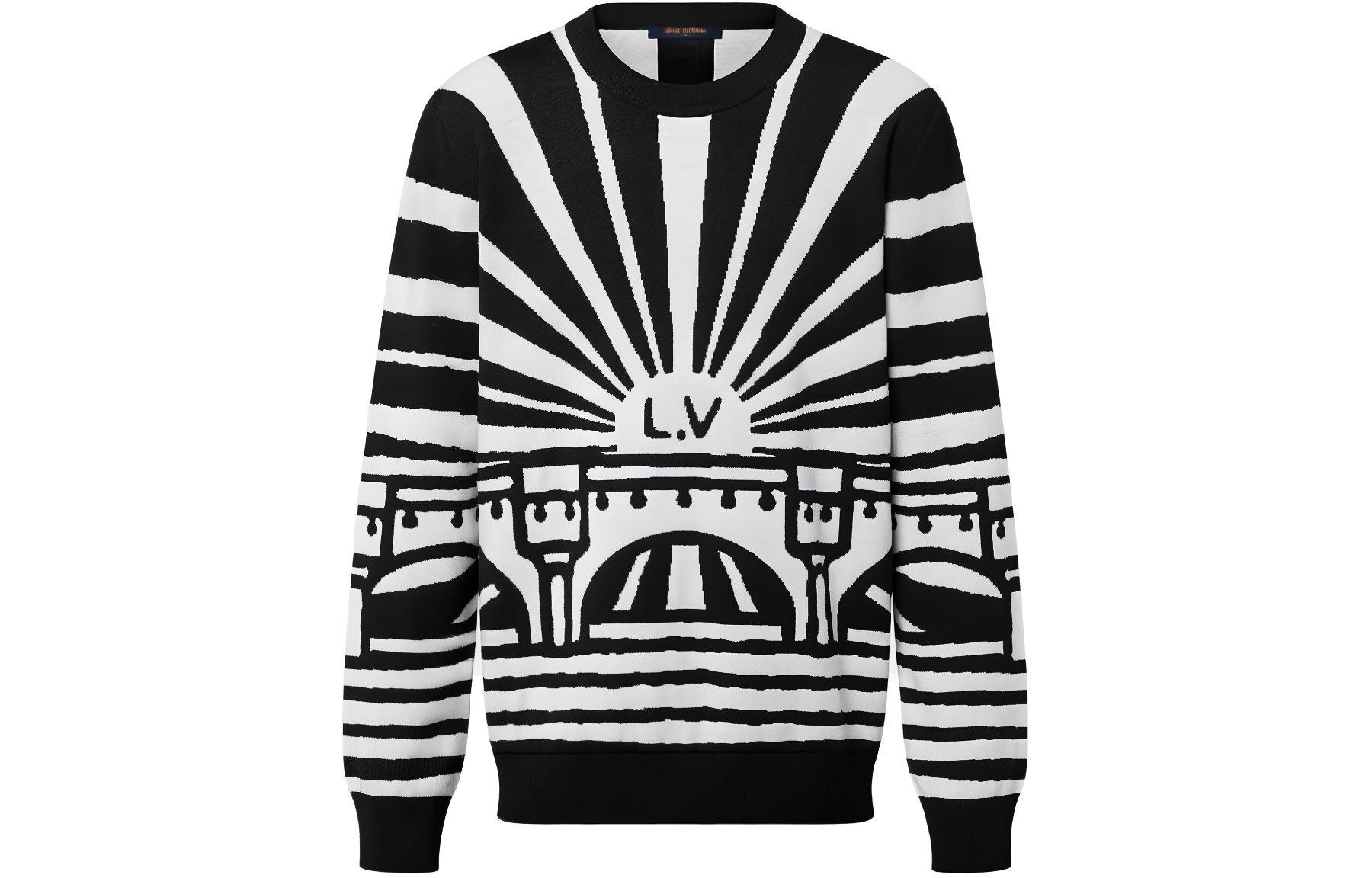 LOUIS VUITTON SS24 Patterned Colorblock Crewneck Sweater Black Menswear 1AFIXJ