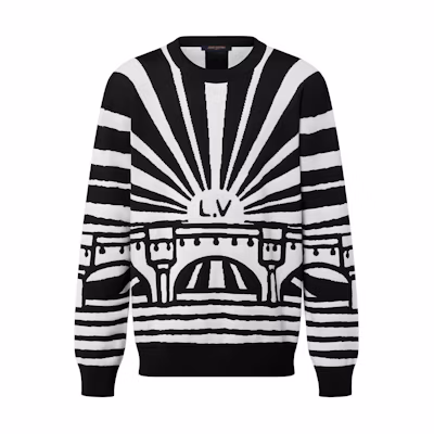 LOUIS VUITTON SS24 Patterned Colorblock Crewneck Sweater Black Menswear 1AFIXJ