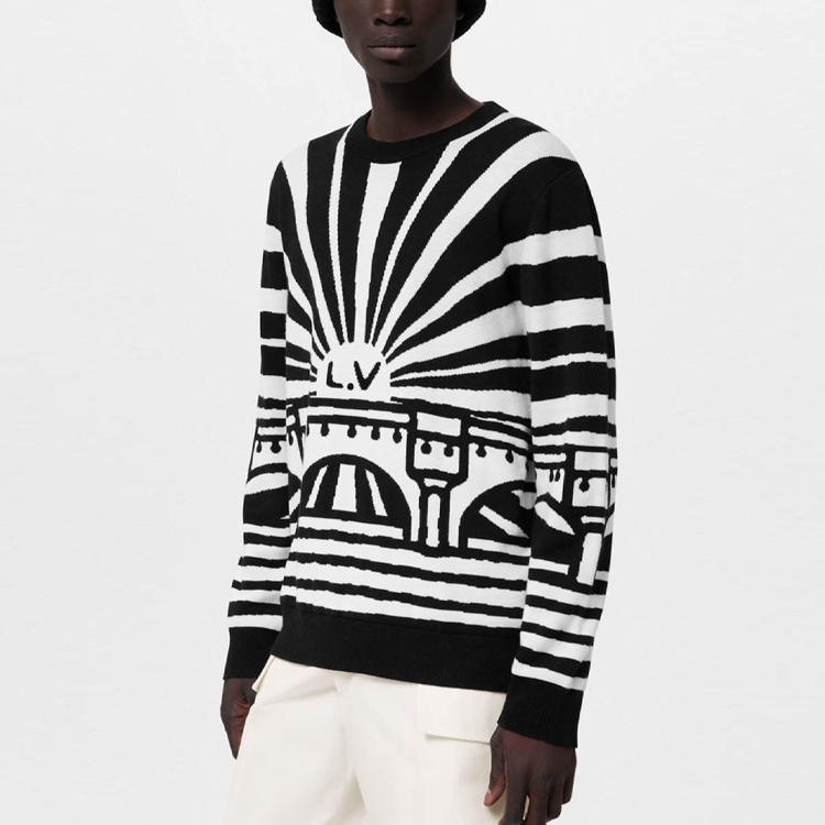 LOUIS VUITTON SS24 Patterned Colorblock Crewneck Sweater Black Menswear 1AFIXJ 圖 4