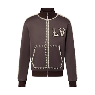 LOUIS VUITTON SS24 Pharrell Beaded Embroidery Zip-Up Brown Sweatshirt . 1AFJF2