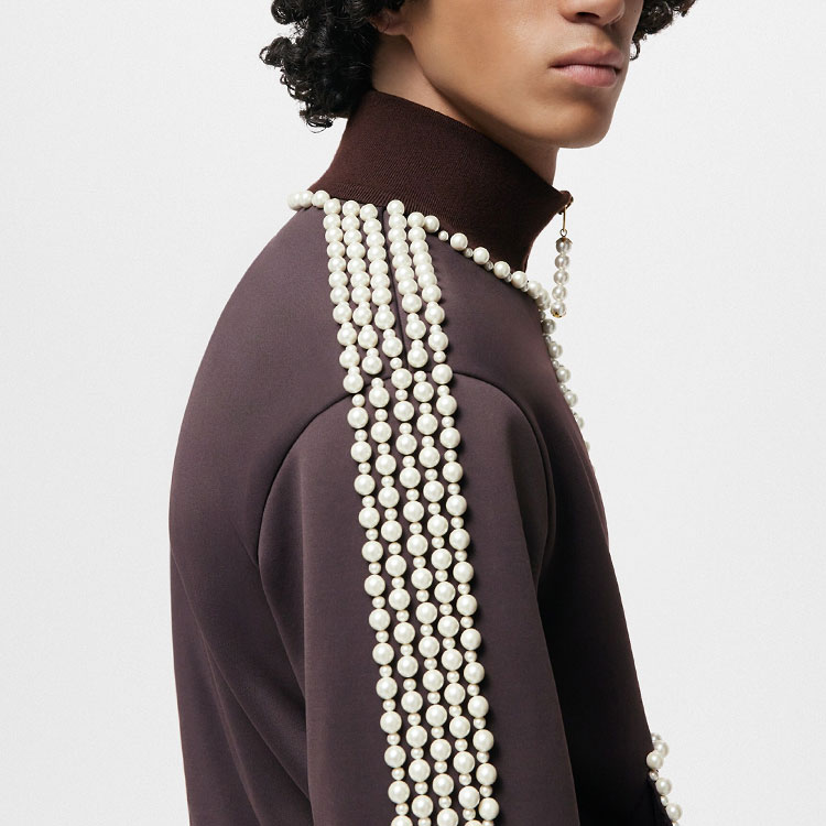 Sizing LOUIS VUITTON SS24 Pharrell Beaded Embroidery Zip-Up Sweatshirt Coklat. 1AFJF2