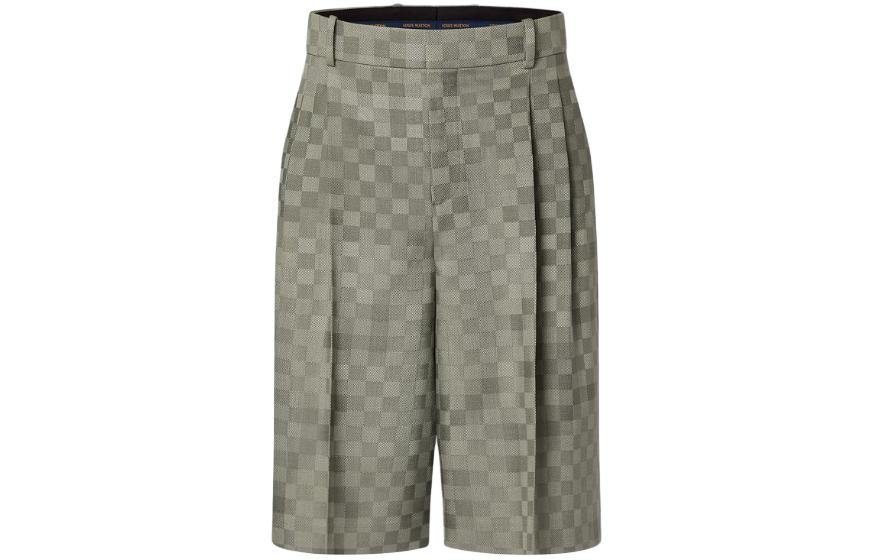 LOUIS VUITTON SS24 Pharrell Collab Check Wool Wide-Leg Shorts Green . 1AFIZI