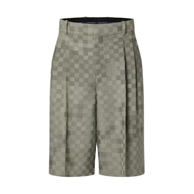 LOUIS VUITTON SS24 Pharrell Collab Check Wool Wide-Leg Shorts Green . 1AFIZI