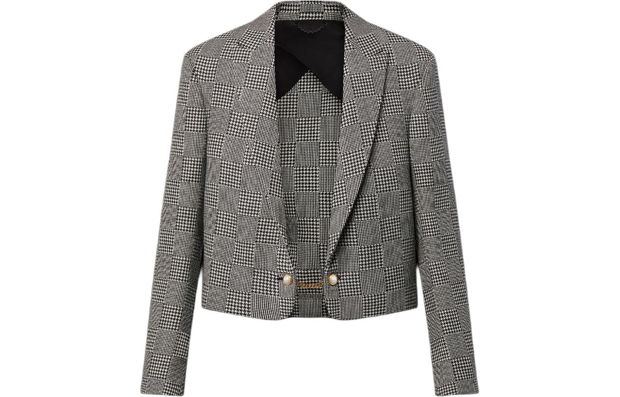 LOUIS VUITTON SS24 Pharrell Collab Checkered Jacquard Short Loose Jacket Grey Men. 1AFIFH