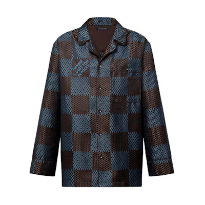 LOUIS VUITTON SS24 Pharrell Collab Checkered Logo Relaxed Long Sleeve Shirt. 1AFJD0
