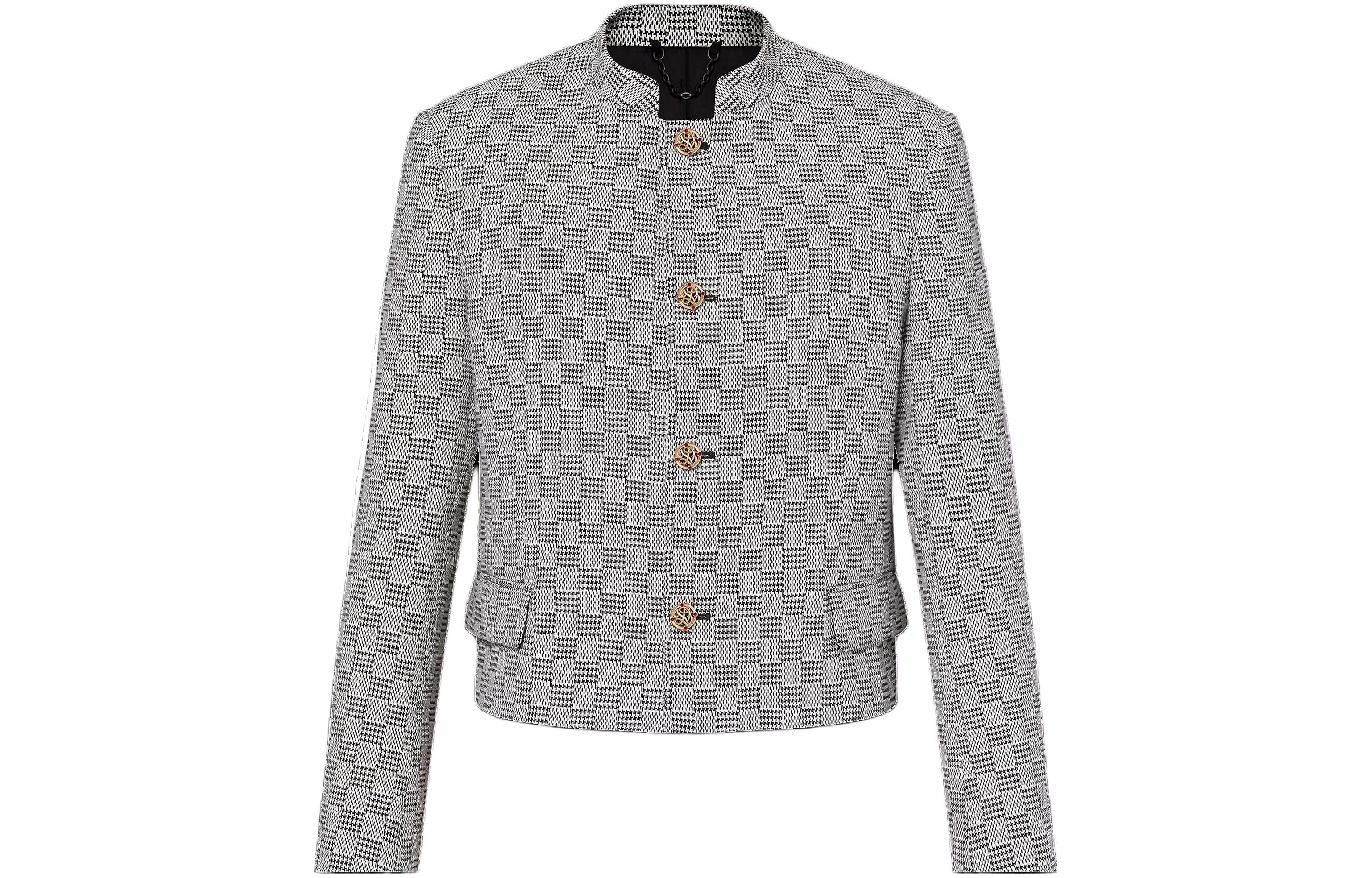 Louis Vuitton SS24 Pharrell Collab Houndstooth Single-Breasted Jacket Grey Mens 1AFICQ