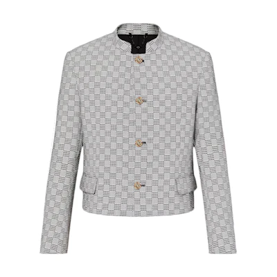 Louis Vuitton SS24 Pharrell Collab Houndstooth Single-Breasted Jacket Grey Mens 1AFICQ