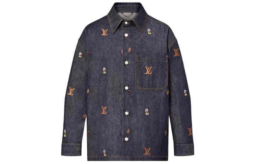LOUIS VUITTON SS24 Pharrell Collab Letter Embroidered Denim Jacket Black Men 1AFHVE