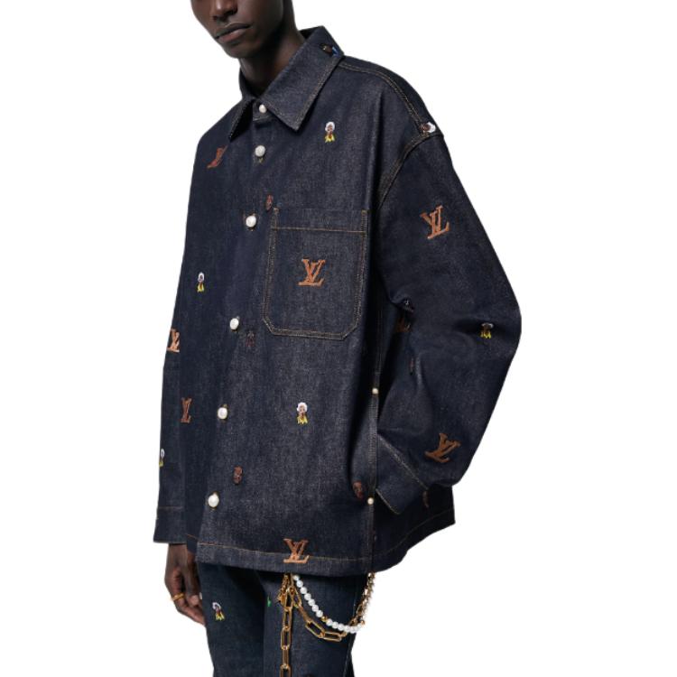 LOUIS VUITTON SS24 Pharrell Collab Letter Embroidered Denim Jacket Black Men 1AFHVE 圖 3
