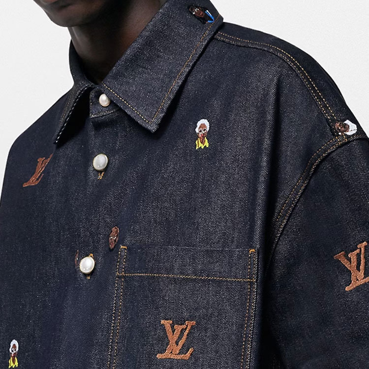 LOUIS VUITTON SS24 Pharrell Collab Letter Embroidered Denim Jacket Black Men 1AFHVE 圖 5