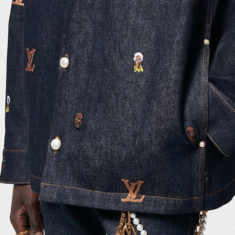 LOUIS VUITTON SS24 Pharrell Collab Letter Embroidered Denim Jacket Black Men 1AFHVE 圖 7