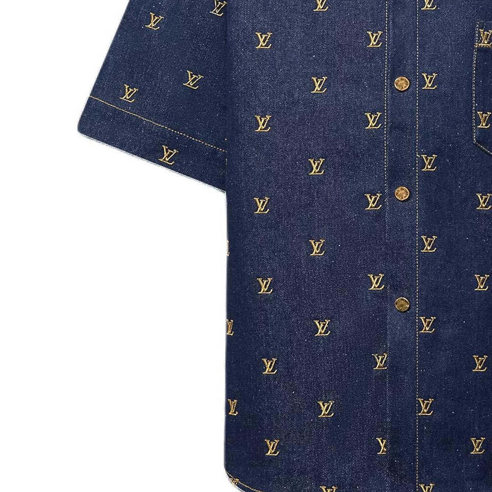 LOUIS VUITTON SS24 Pharrell Collab Logo Embroidered Denim Short Sleeve Shirt Blue 1AFJDU 圖 6